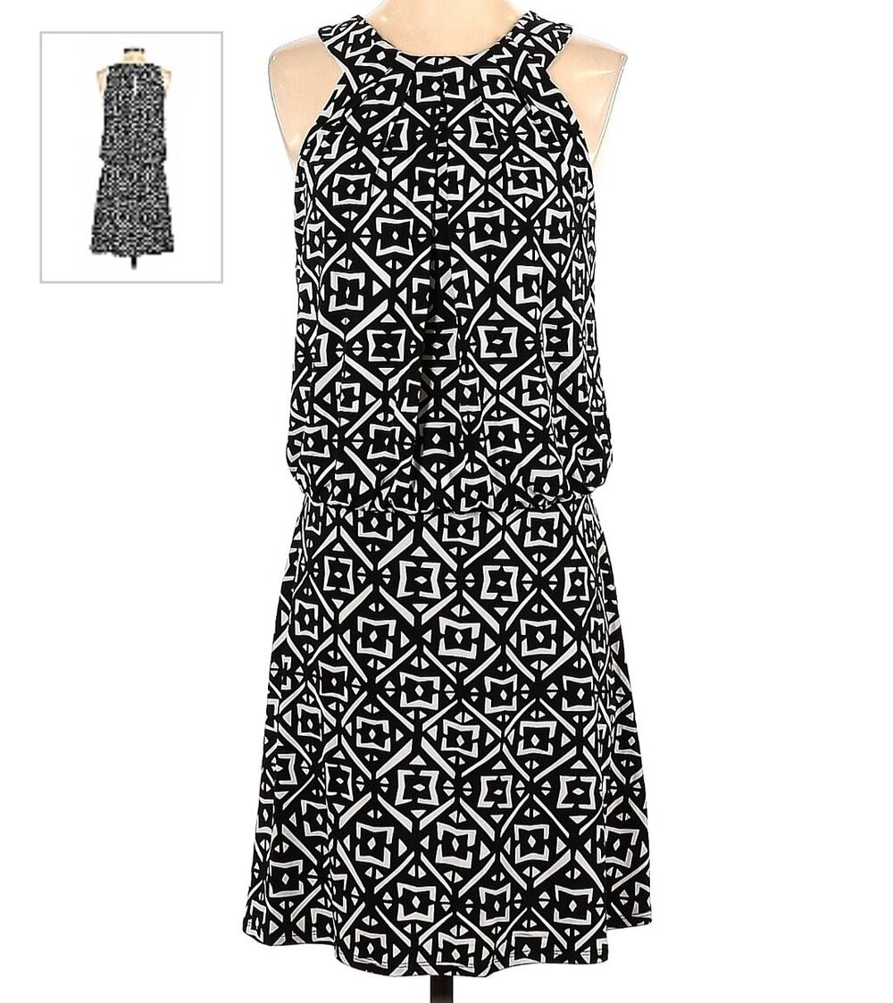 White House Black Market Dress Blouson 4 Sleeveless Geometric